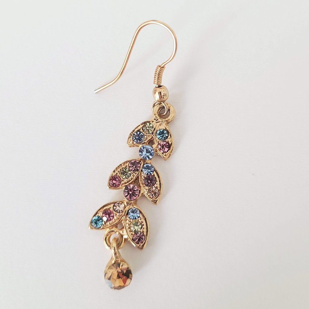 Gold Rhinestone Drop Earrings - Picture 3 of 6